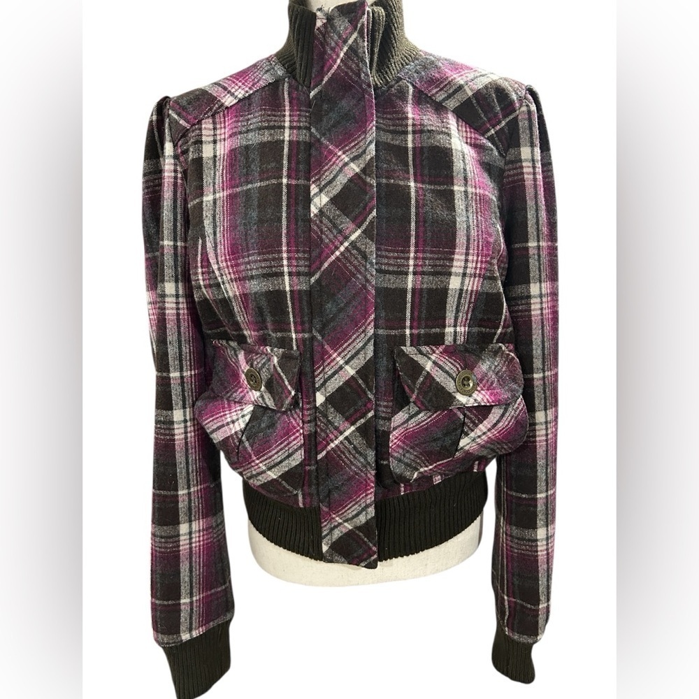 Aeropostale XL Plaid Wool Blend Winter Jacket – Brown Pink